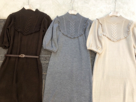 Herlipto Belted Ruffle Cable-Knit Dress素材